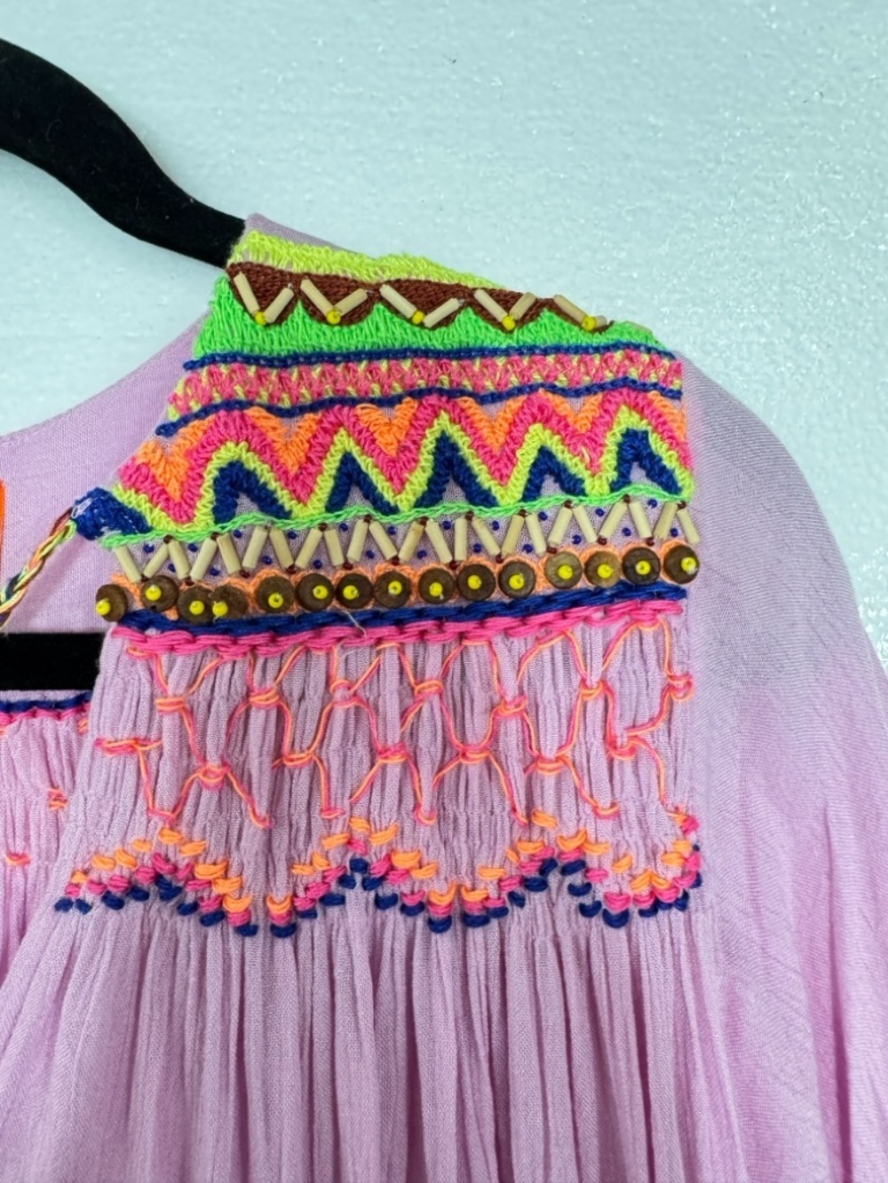 Pia Pauro Pink Embroidered Swim Cover-Up Tunic XS Boho Tassel Dress - Picture 3 of 14